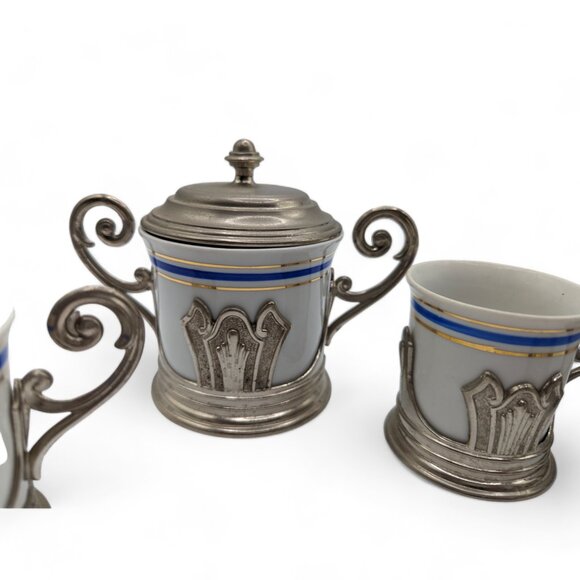 Rare Vintage E P Zinc Italy 6  Espresso Cups and Sugar Bowl from ITALY - Picture 10 of 14
